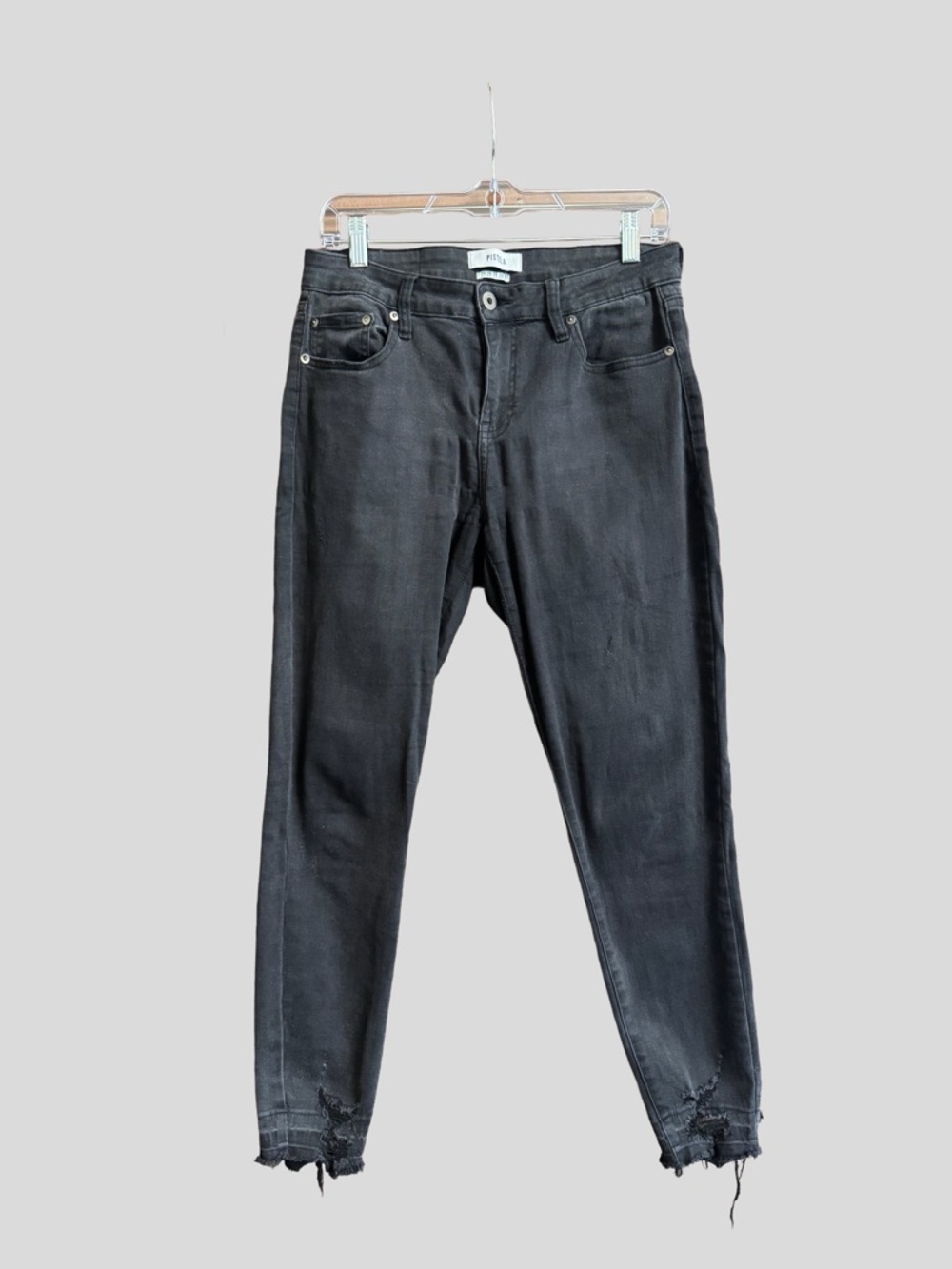 pistola Black Distressed Skinny Jeans with Frayed Hem